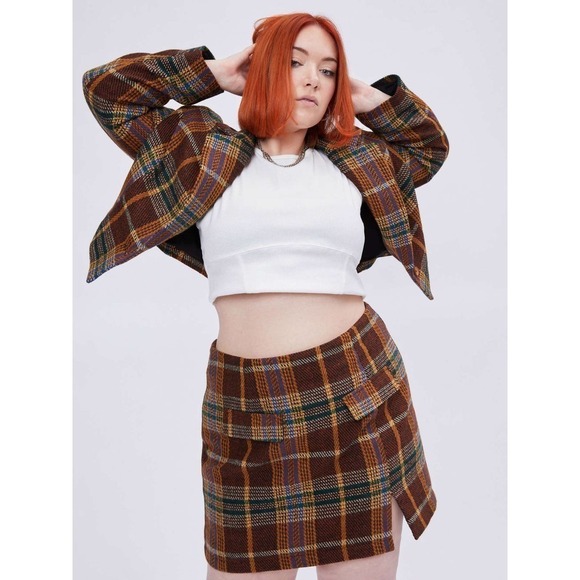 Cider Tweed Tartan Split Mini Skirt CROP Blazer Jacket Set 3XL Clueless Preppy - Picture 5 of 11